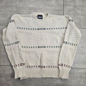 Woolrich Vintage Mens Cotton Knit Southwestern Geometric Sweater Cream USA
